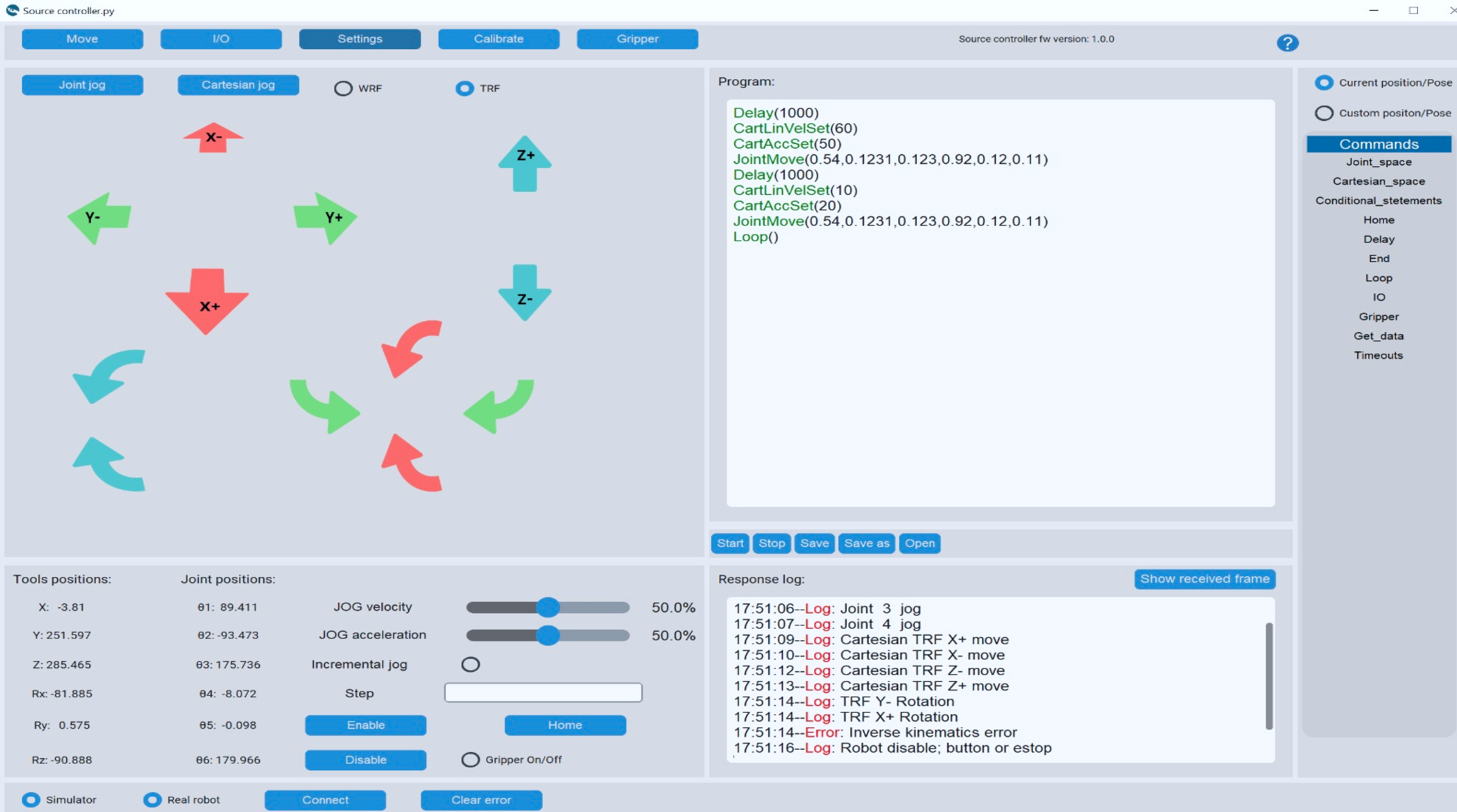 Parol6 commander software for control of robotic arms